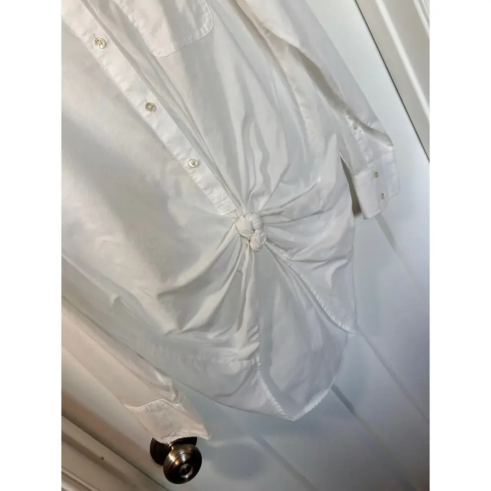 NWT J. Crew Women's Front Knot Button-Up‎ Blouse Top Minimalist White Size Small